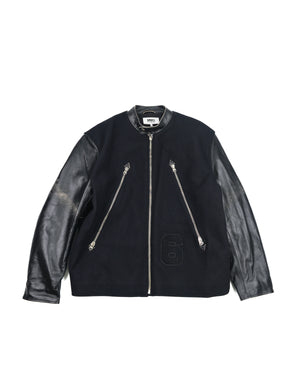 Oversized Leather Sleeves Bomber Jacket
