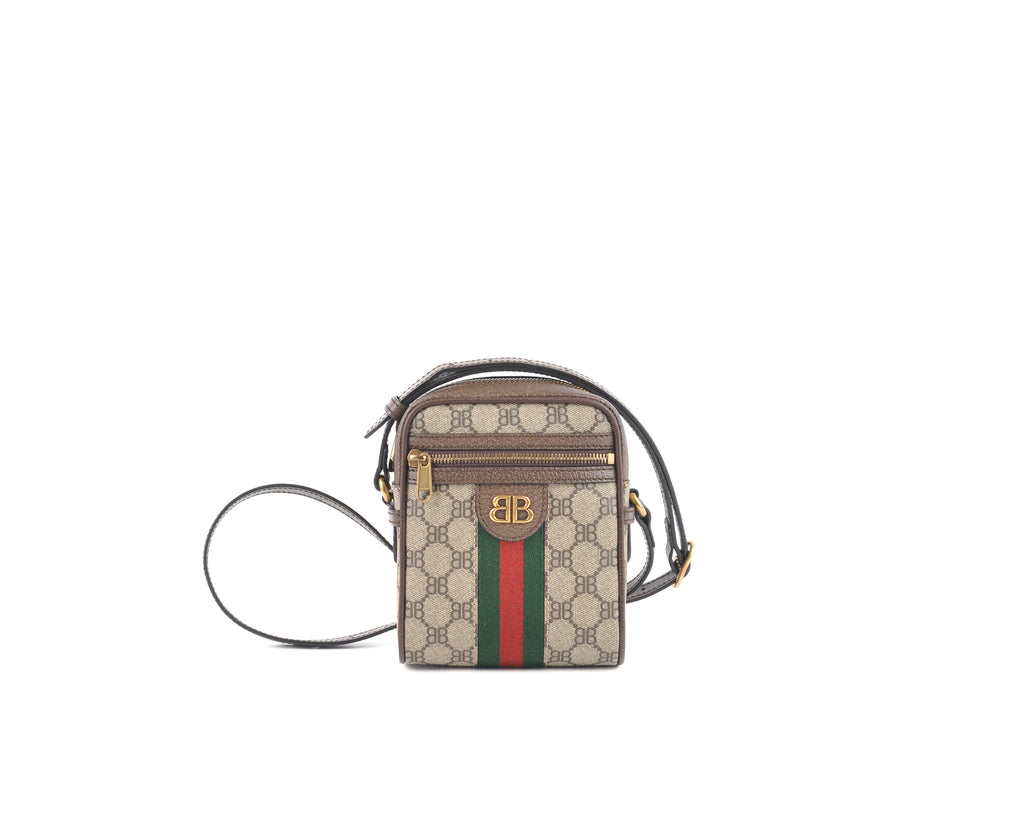 2021 Special Edition - Gucci x Balenciaga The Hacker Project Monogram Coated Canvas Shoulder Zip Bag