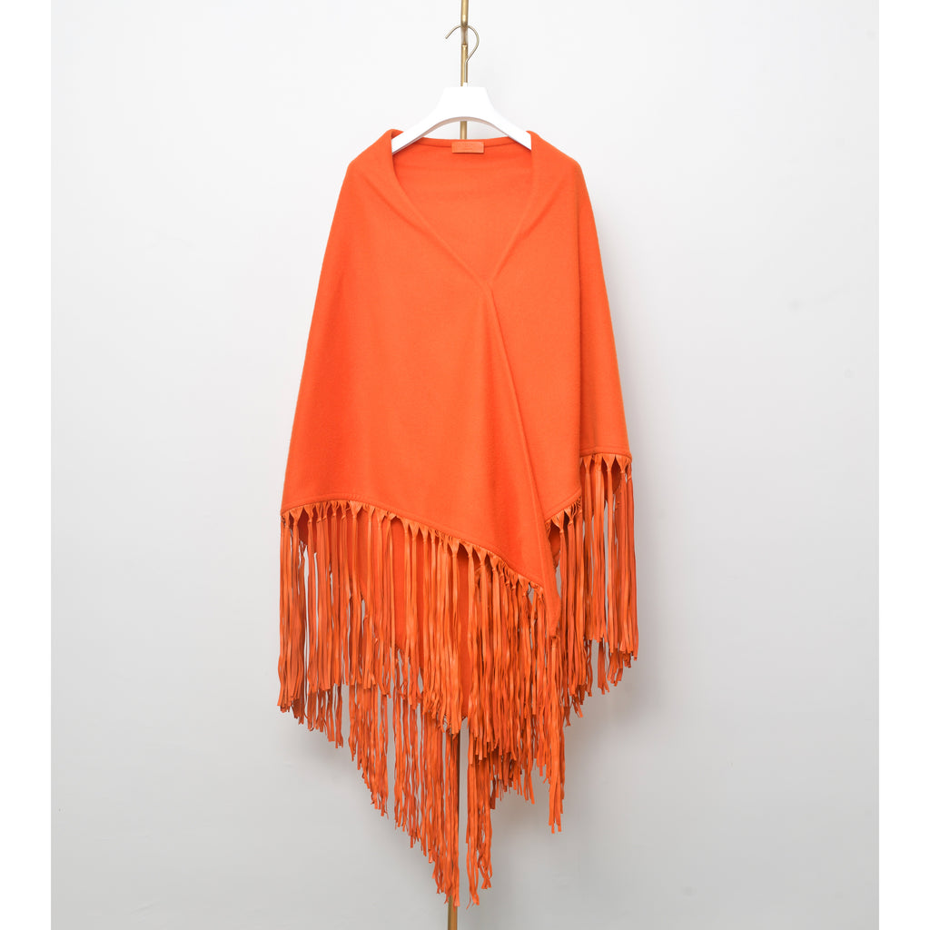 Leather Fringes Cashmere Cape