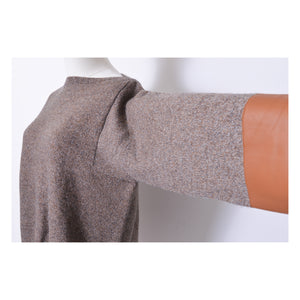 Boat Neck Leather Cuffs Knitted Top