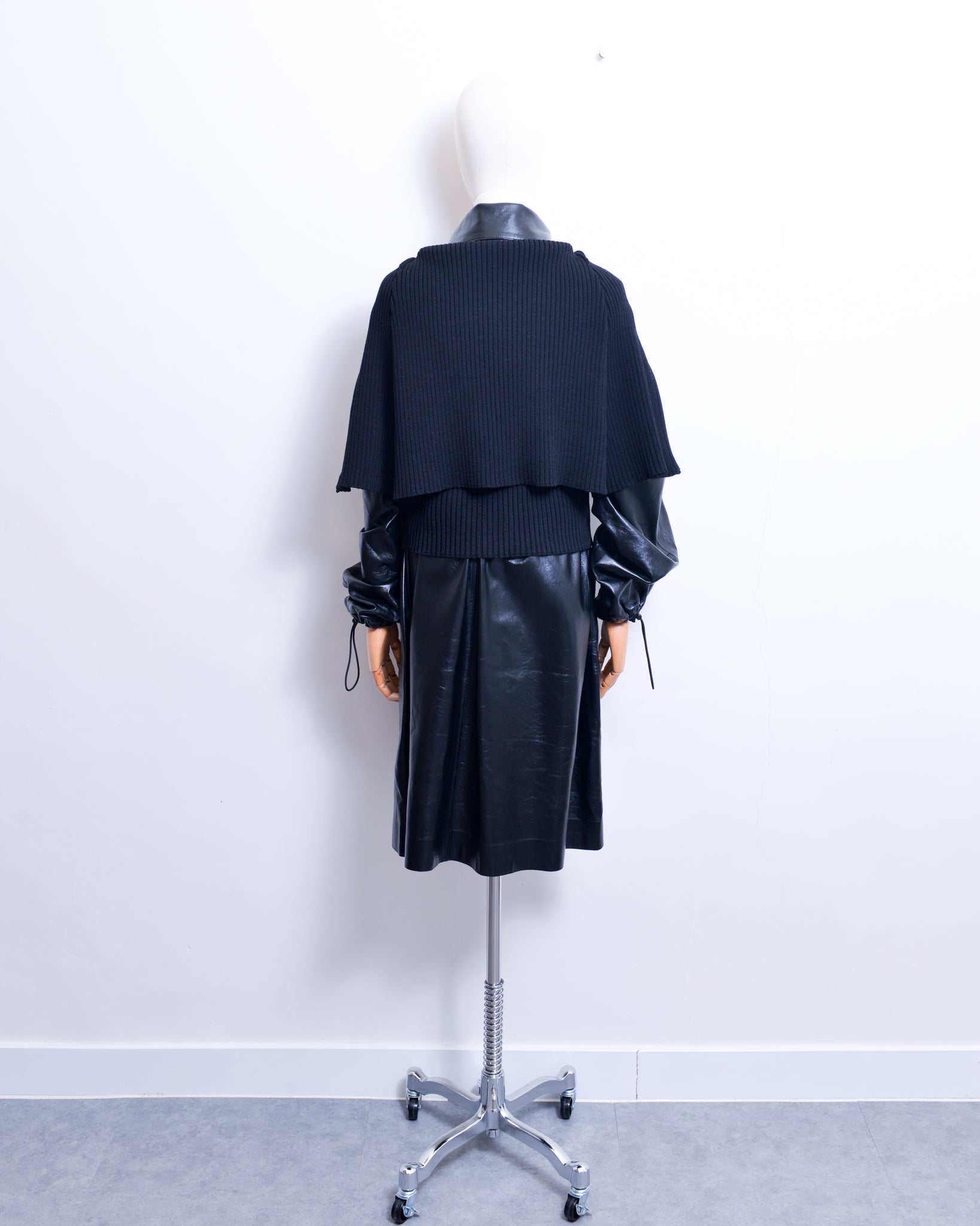 Leather Parka With Knit Collar