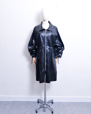 Leather Parka With Knit Collar